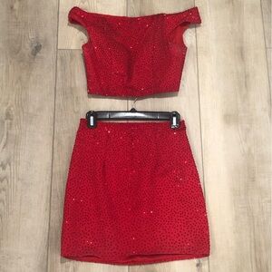 Two piece embellished red cocktail dress